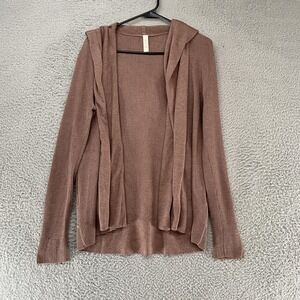Lululemon Sweater Womens 4 Mauve Hooded Open Cardigan Ribbed Cashmere Blend